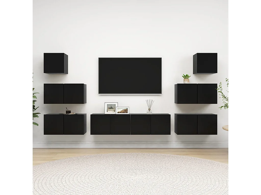 8 pcs conjunto de móveis de TV derivados de madeira preto