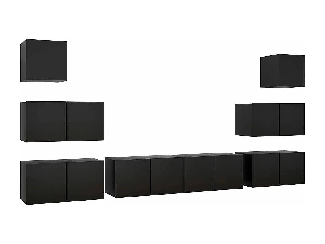 8 pcs conjunto de móveis de TV derivados de madeira preto