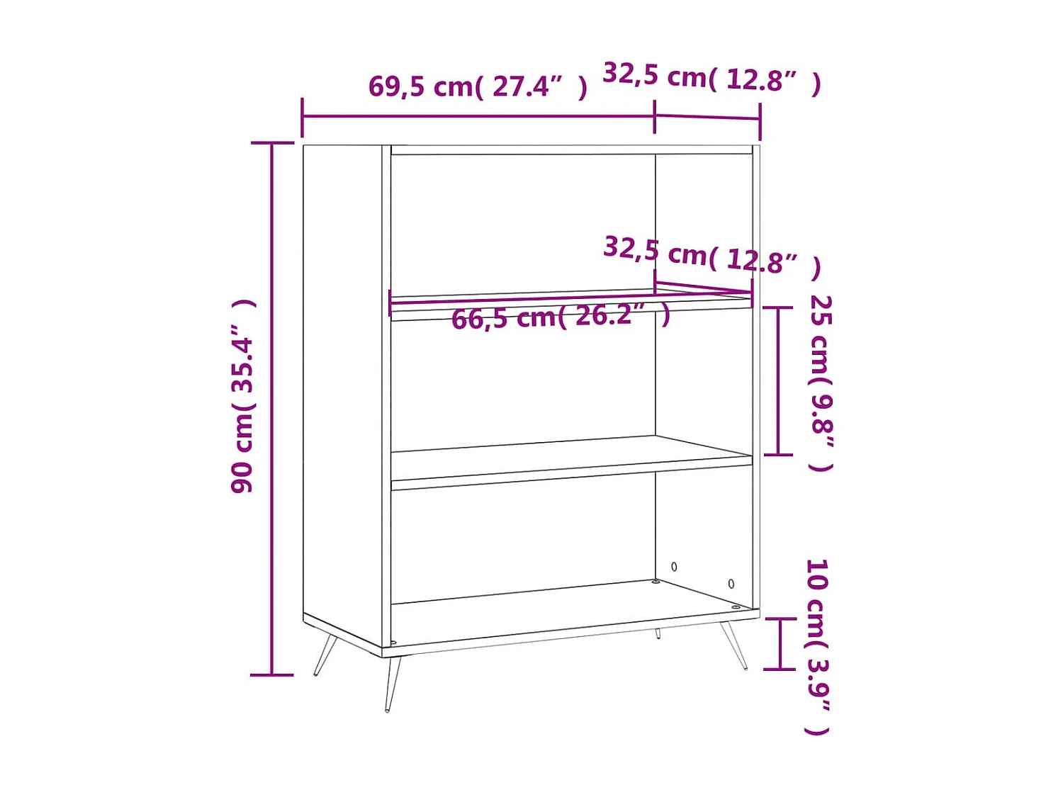 Estante 69,5x32,5x90 cm derivados de madeira cinzento cimento