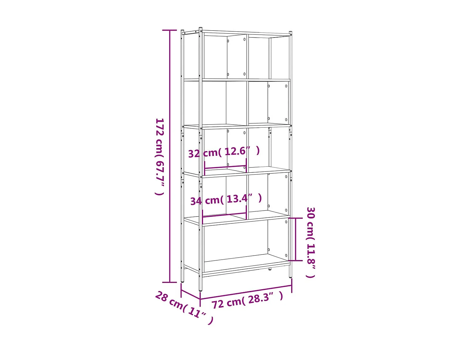 Bücherregal Grau Sonoma 72x28x172 cm Holzwerkstoff