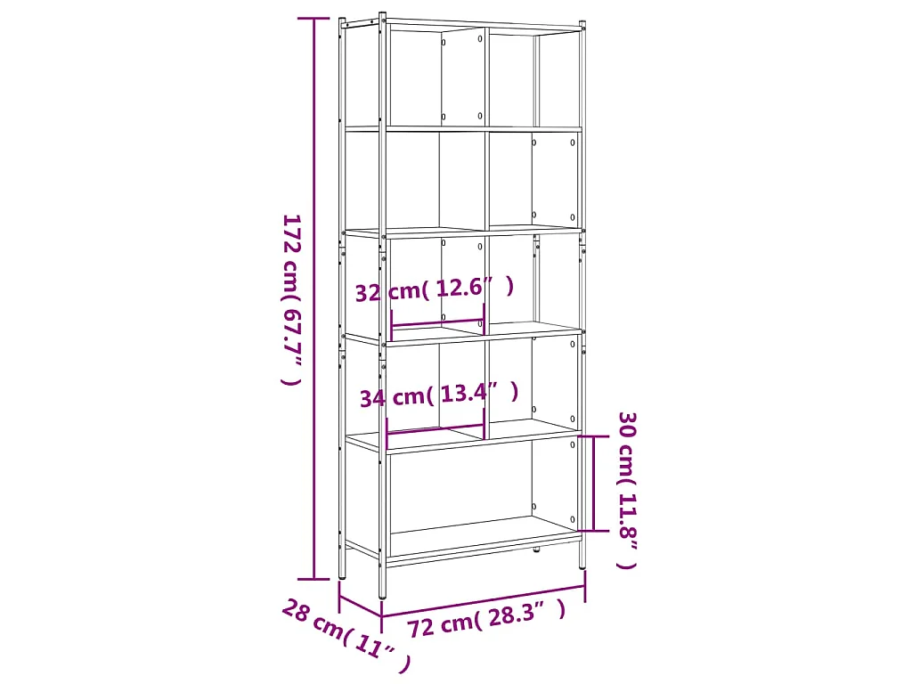 Boekenkast 72x28x172 cm bewerkt hout grijs sonoma eikenkleurig