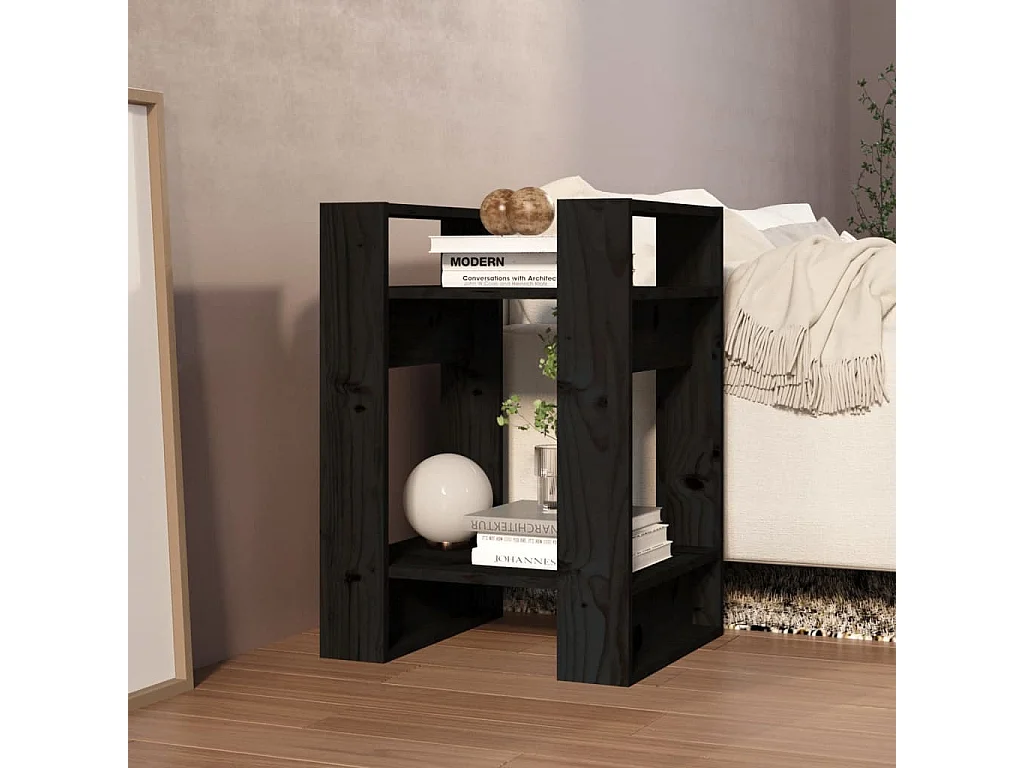 Bibliothèque/Séparateur de pièce Noir 41x35x57 cm Pin massif
