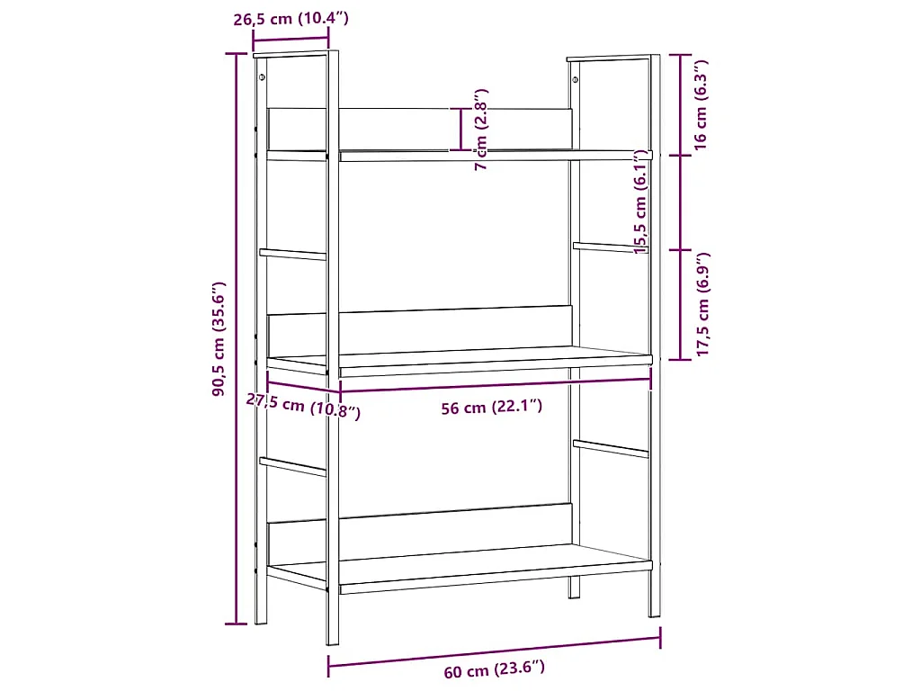 Bibliothèque à 3 niveaux blanc 60x27,6x90,5cm bois d'ingénierie