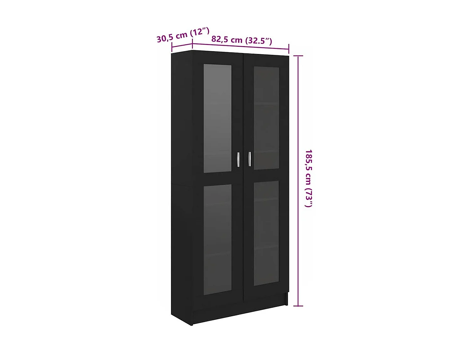 Armadietto con Vetrina Nero 82,5x30,5x185,5cm Legno Multistrato