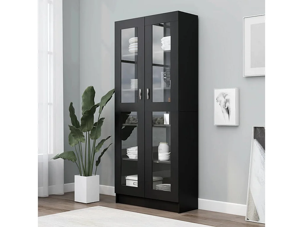 Armoire à vitrine Noir 82,5x30,5x185 cm Bois d’ingénierie