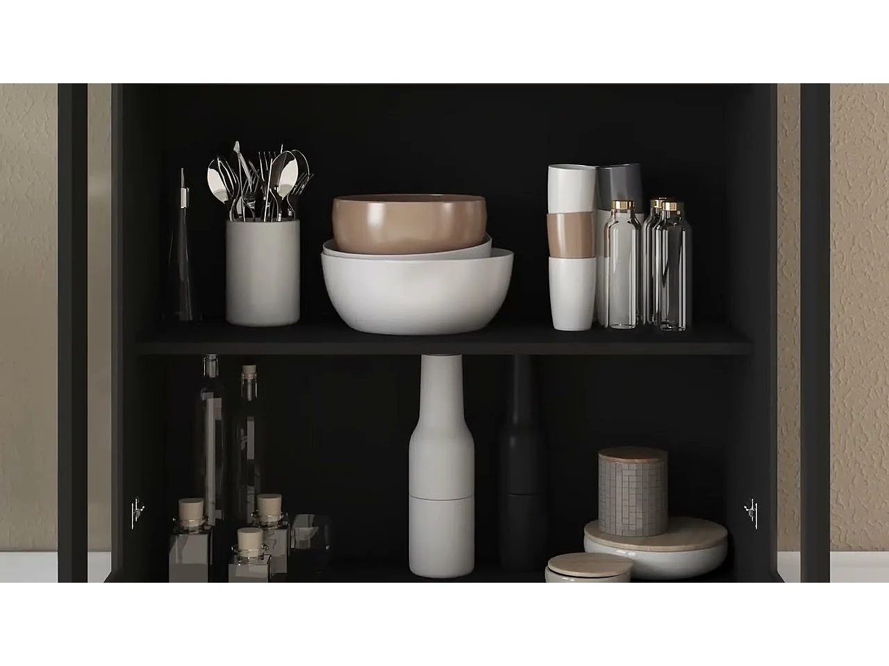 Armadietto con Vetrina Nero 82,5x30,5x185cm Legno Multistrato