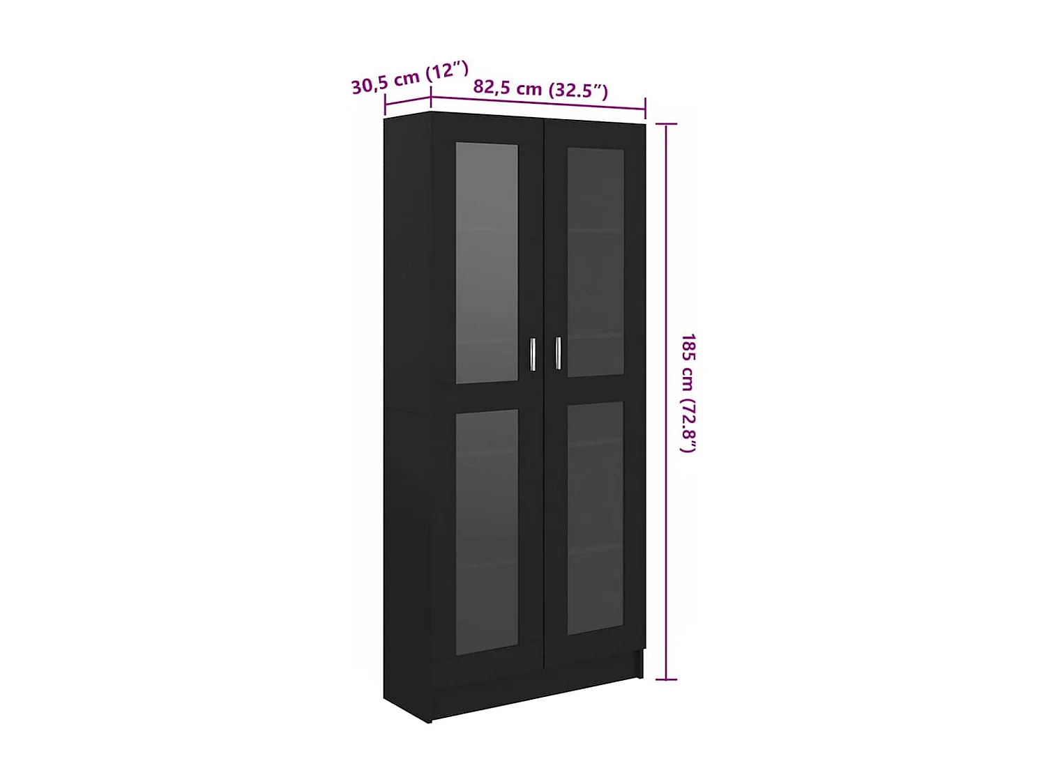 Armadietto con Vetrina Nero 82,5x30,5x185cm Legno Multistrato
