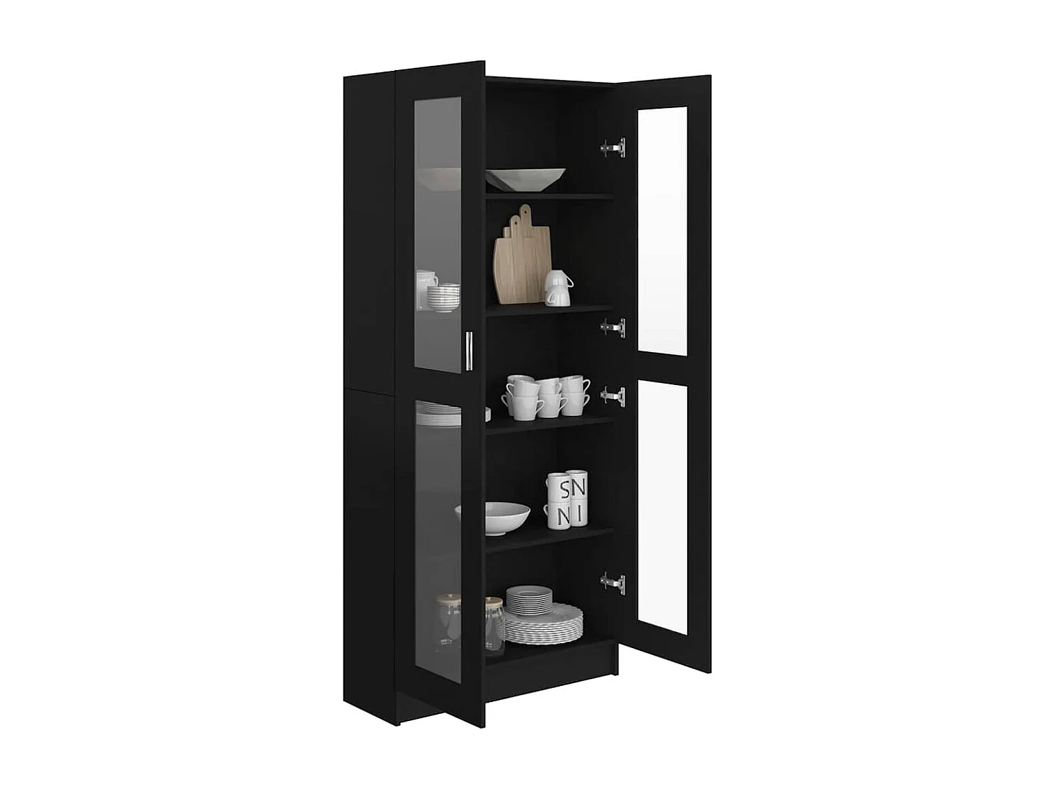 Armadietto con Vetrina Nero 82,5x30,5x185cm Legno Multistrato