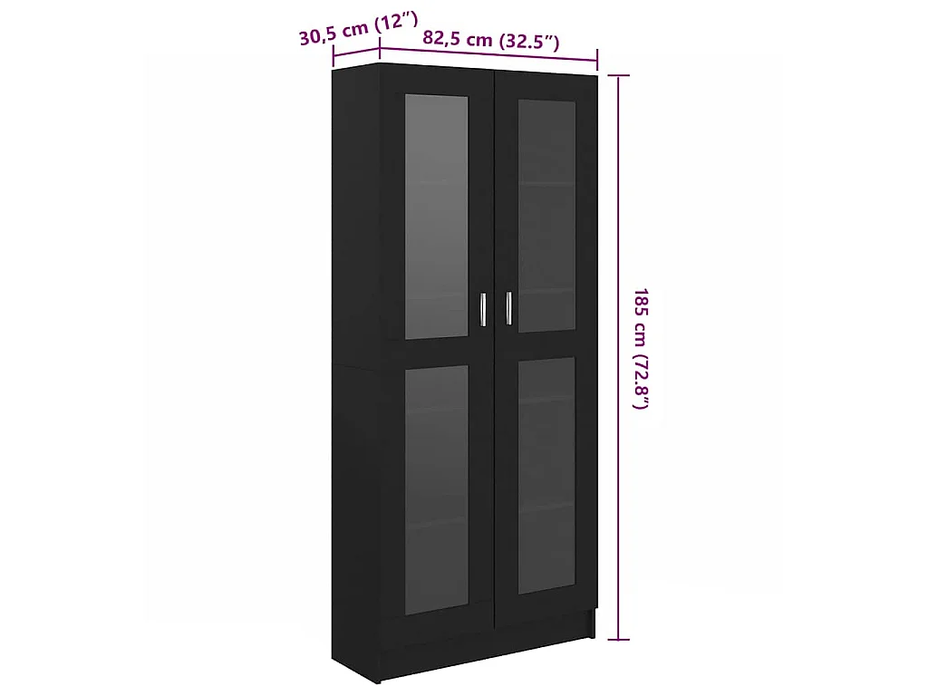 Armadietto con Vetrina Nero 82,5x30,5x185cm Legno Multistrato