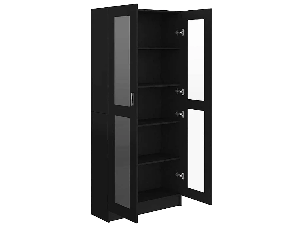 Armadietto con Vetrina Nero 82,5x30,5x185cm Legno Multistrato