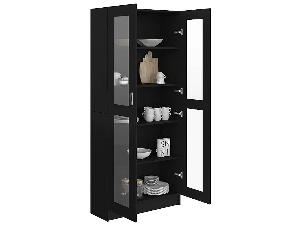Armadietto con Vetrina Nero 82,5x30,5x185cm Legno Multistrato