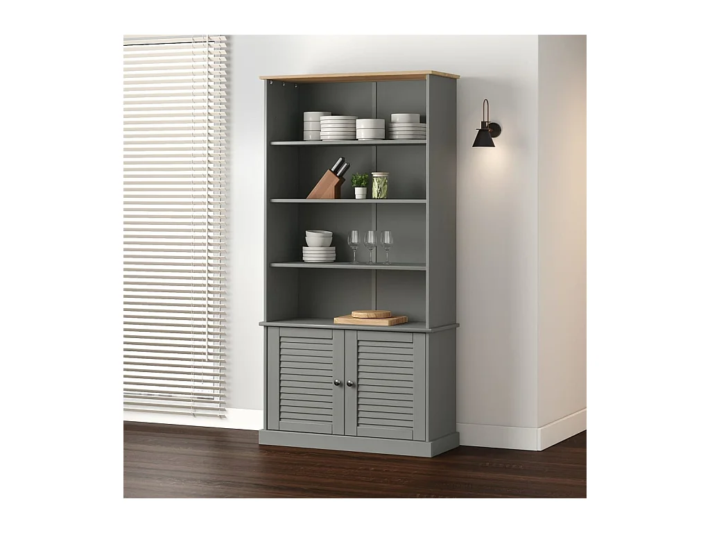 Bibliothèque VIGO gris 85x35x170 cm bois massif de pin