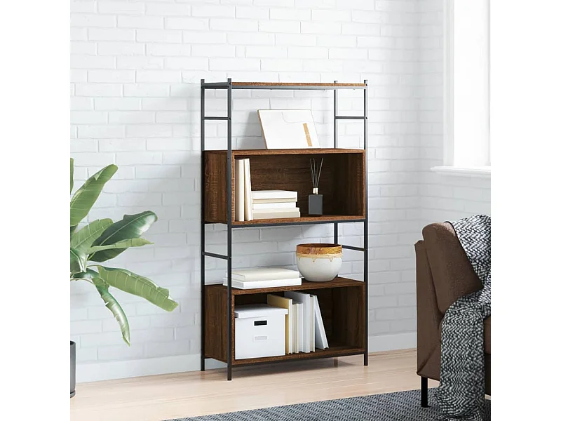 Bibliothèque chêne brun 80x30x145,5 cm bois d'ingénierie et fer