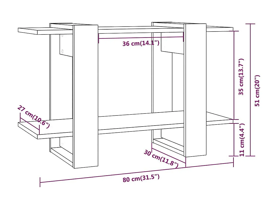Boekenkast/kamerscherm 80x30x51 cm wit
