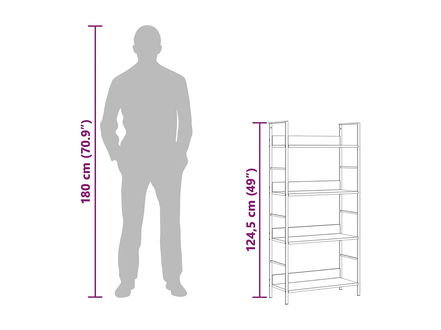 Bücherregal 4 Regalböden Eiche 60×27,6×124,5 cm Holzwerkstoff