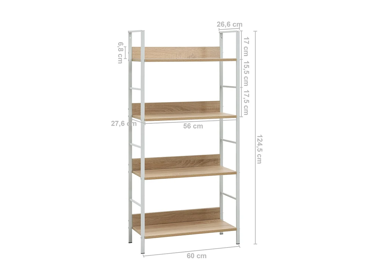 Bibliothèque à 4 niveaux chêne 60x27,6x124,5 cm bois ingénierie