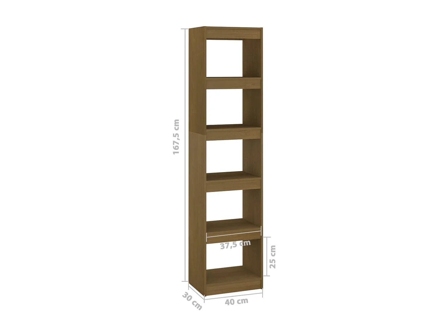 Boekenkast / kamerscherm 40x30x167,5 cm grenenhout honingbruin