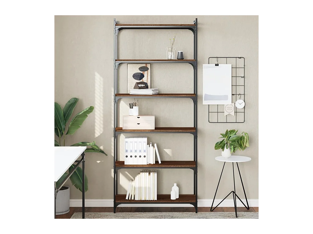 Bibliothèque 6 niveaux chêne marron 80x30x188cm bois ingénierie