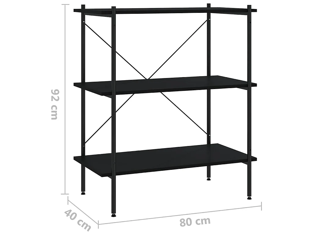 Unidade com 3 prateleiras 80x40x92 cm preto