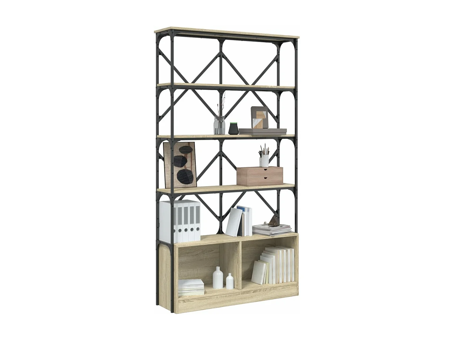 Bibliothèque chêne sonoma 100x26x180cm bois ingénierie et métal