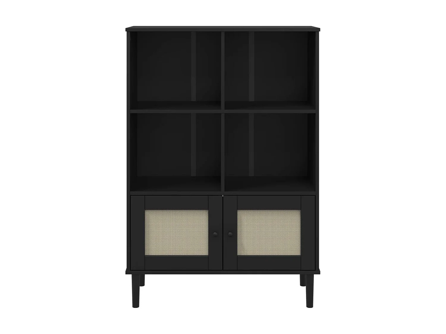 Estante SENJA aspeto de vime 90x35x130 cm pinho maciço preto