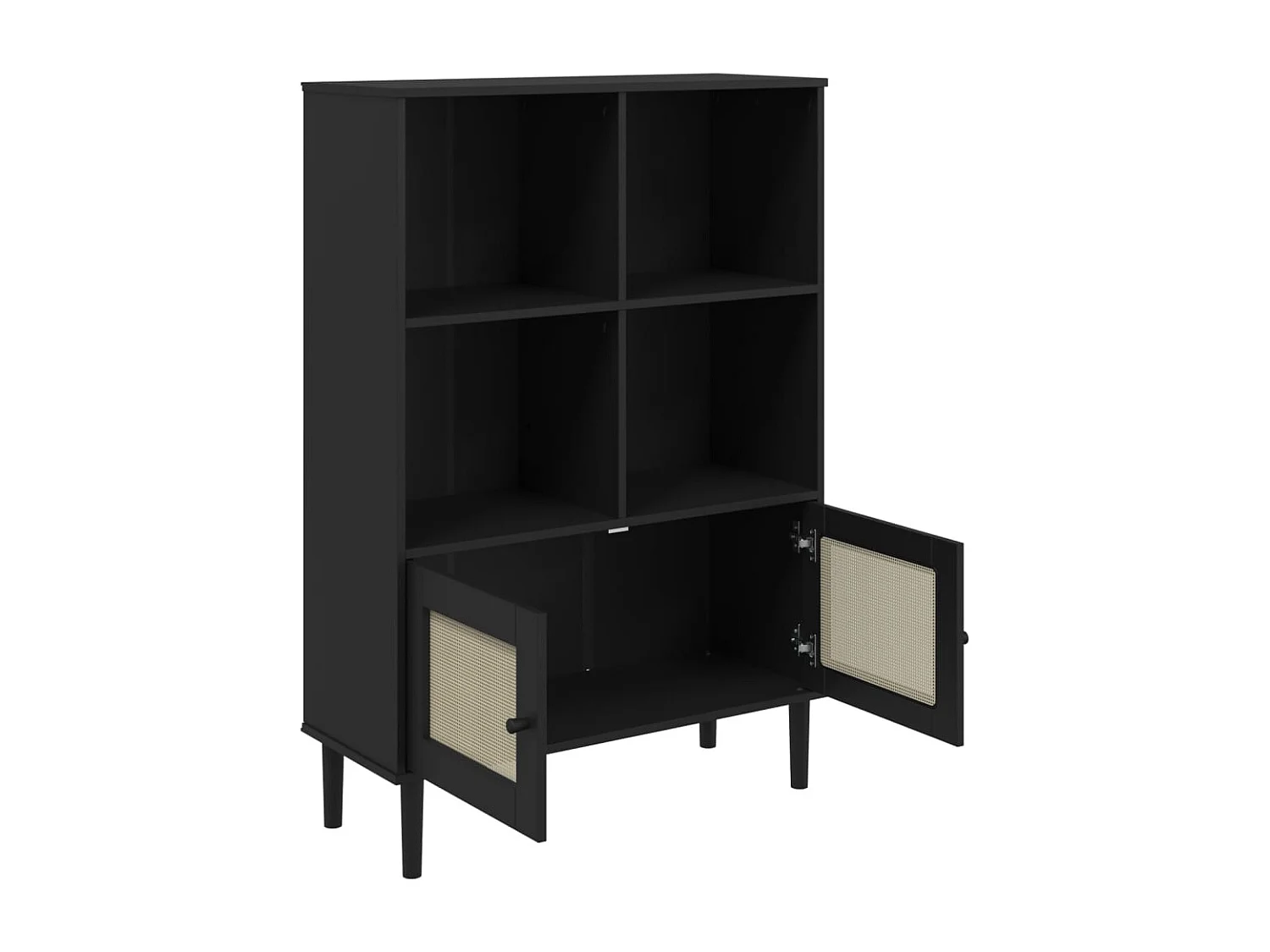 Estante SENJA aspeto de vime 90x35x130 cm pinho maciço preto