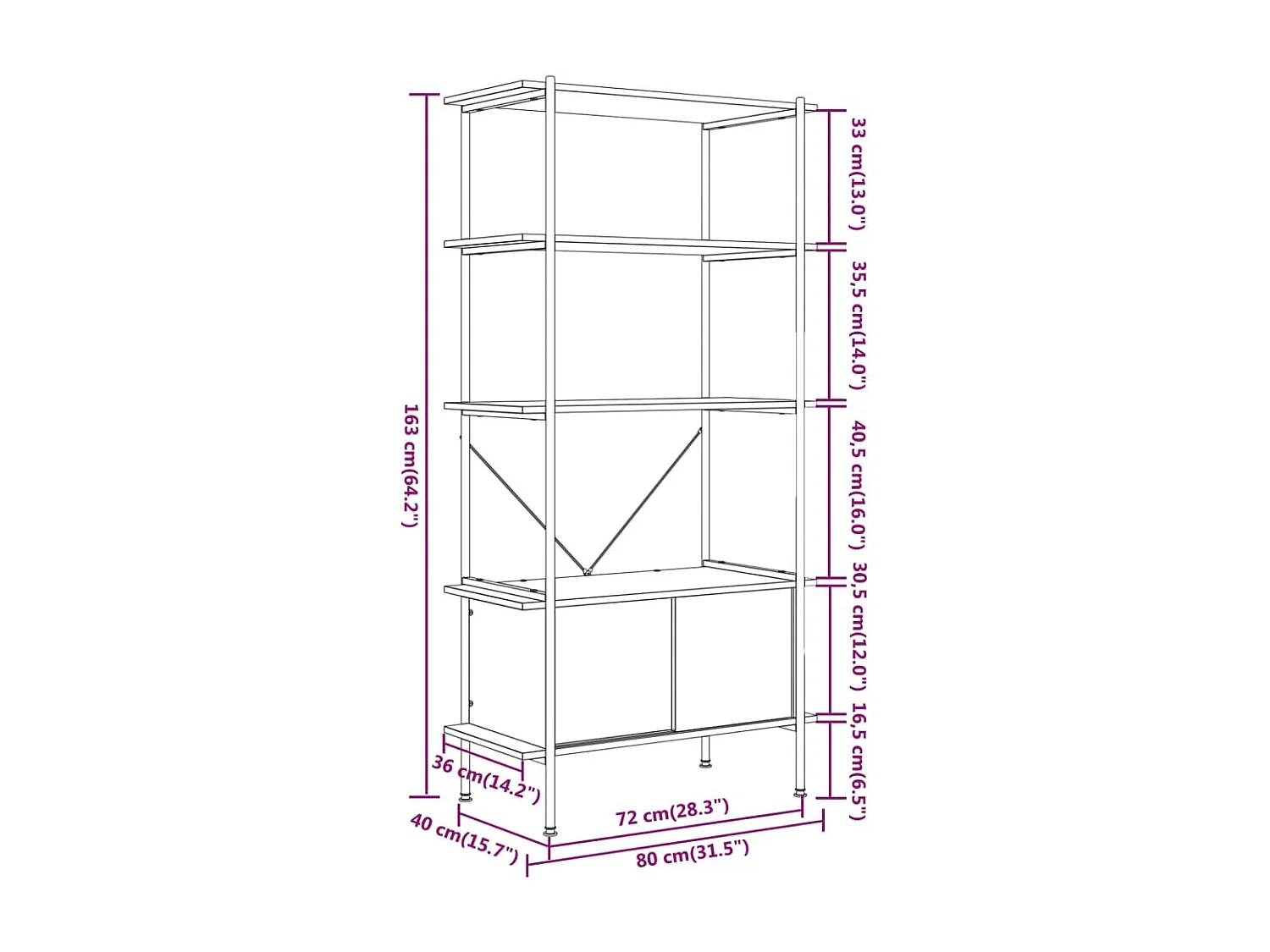 Scaffalatura 5 Livelli con Mobile 80x40x163 cm Acciaio e Legno