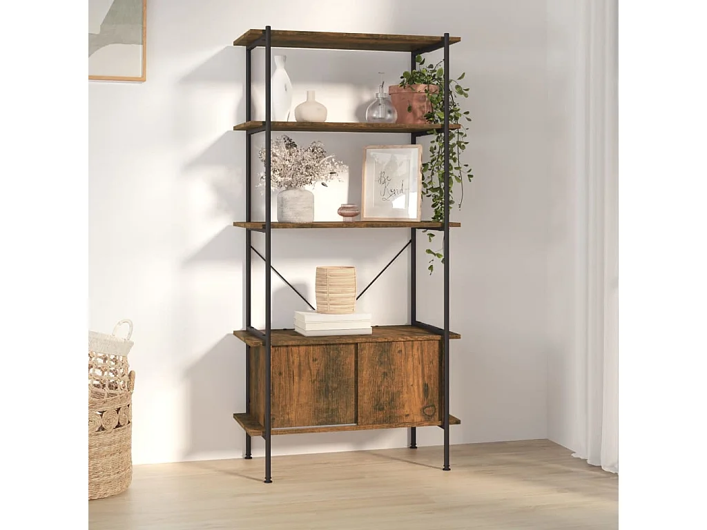Scaffalatura 5 Livelli con Mobile 80x40x163 cm Acciaio e Legno