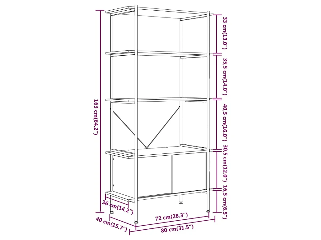 Scaffalatura 5 Livelli con Mobile 80x40x163 cm Acciaio e Legno