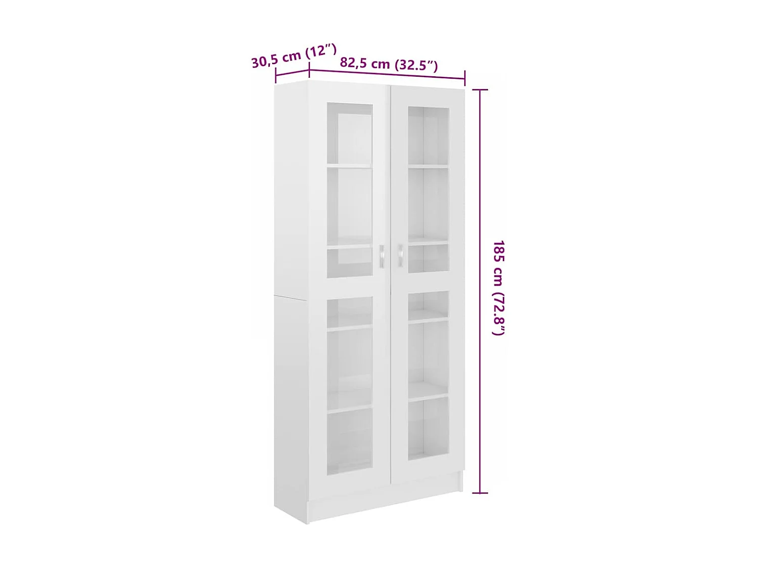Vitrinekast 82,5x30,5x185 cm bewerkt hout hoogglans wit
