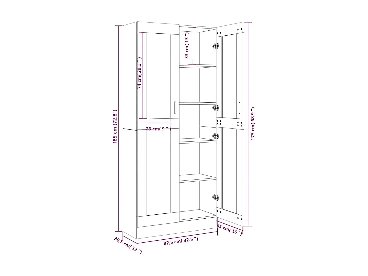 Vitrine 82,5x30,5x185 cm derivados madeira carvalho castanho