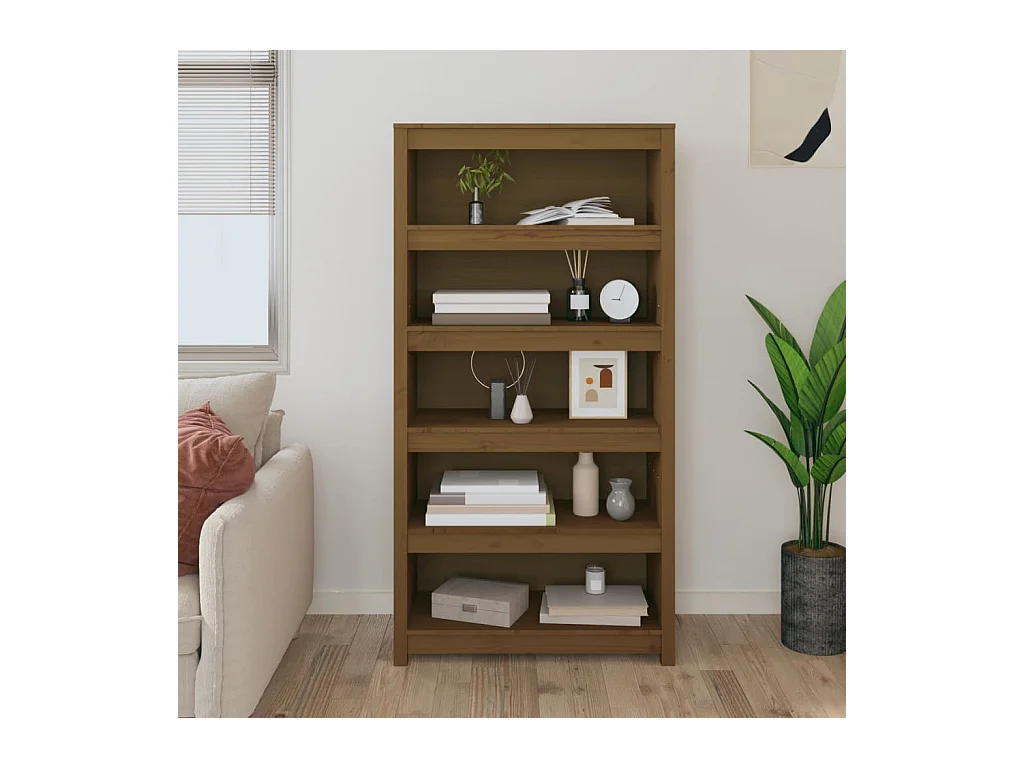 Libreria Marrone ambra 80x35x154 cm in Legno Massello di Pino