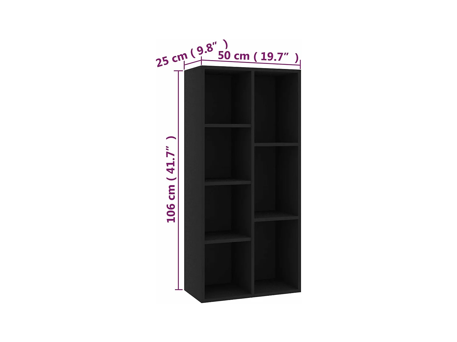 Bibliothèque Noir 50x25x106 cm Bois d'ingénierie