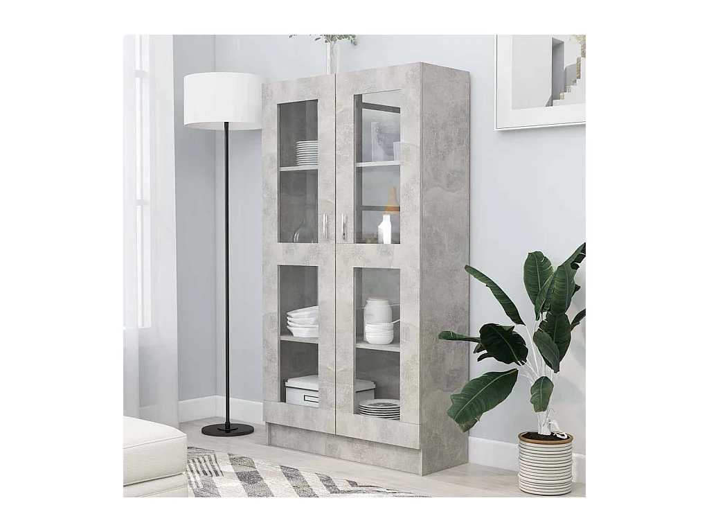 Armoire à vitrine Gris béton 82,5x30,5x150 cm Bois d'ingénierie