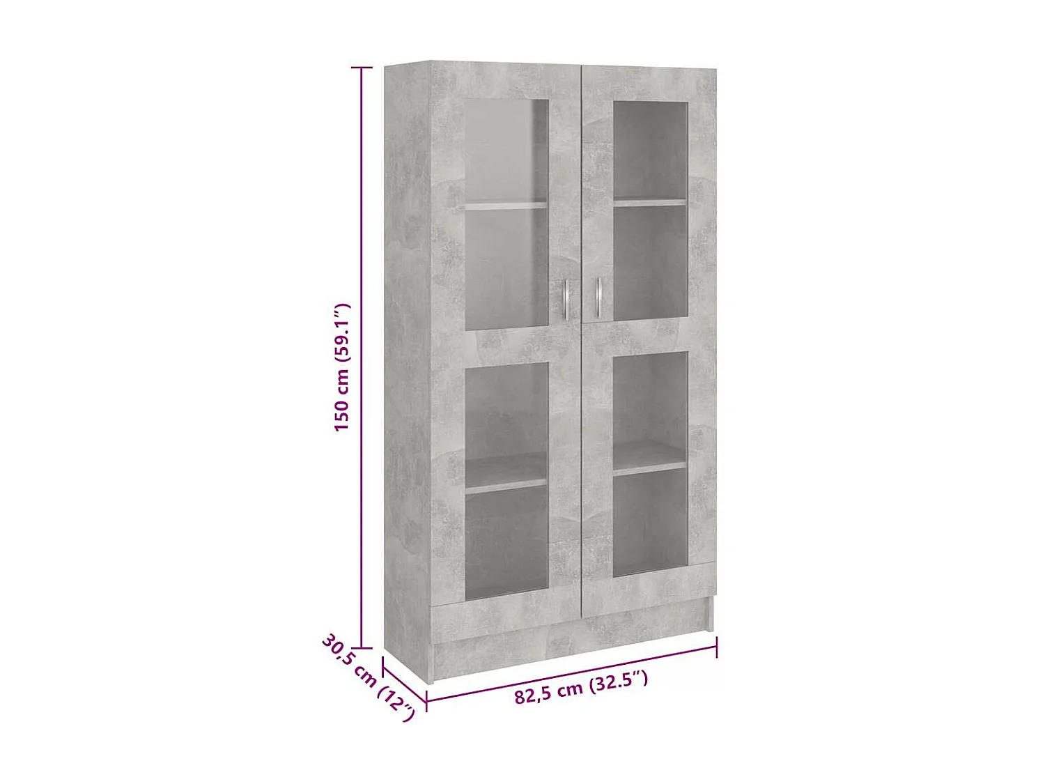 Armoire à vitrine Gris béton 82,5x30,5x150 cm Bois d'ingénierie