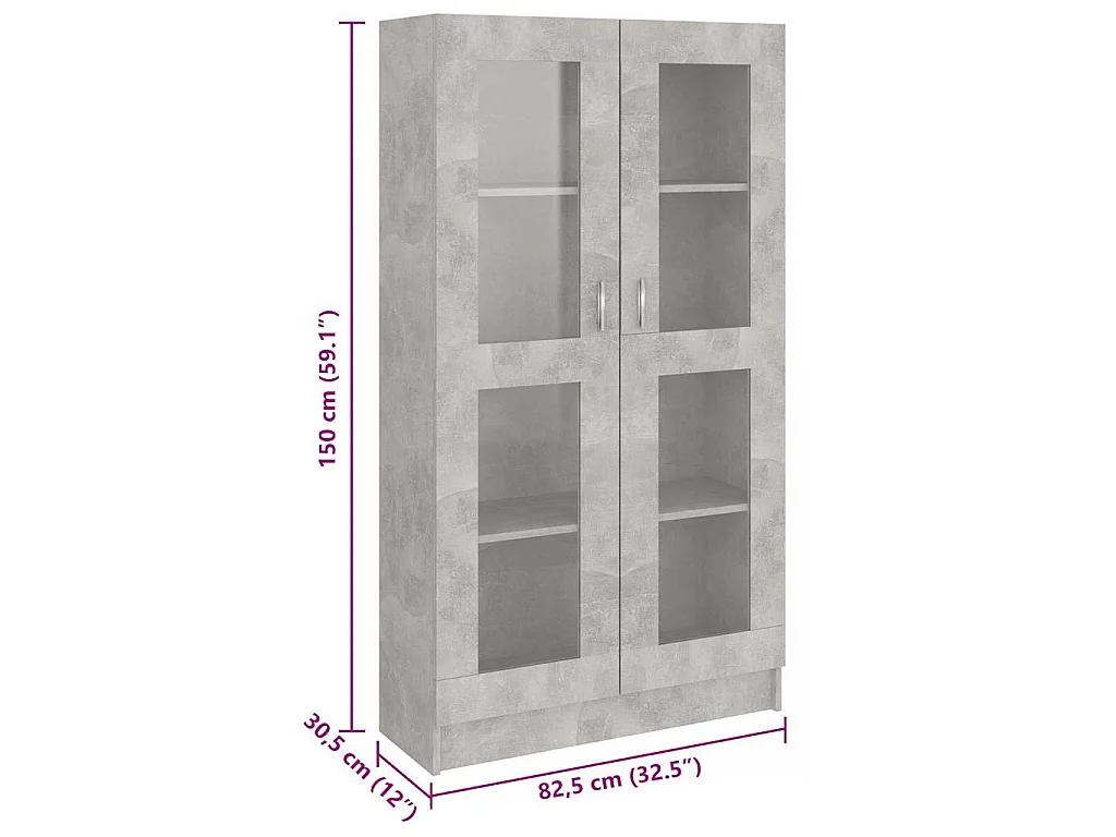 Vitrinenschrank Betongrau 82,5x30,5x150 cm Holzwerkstoff