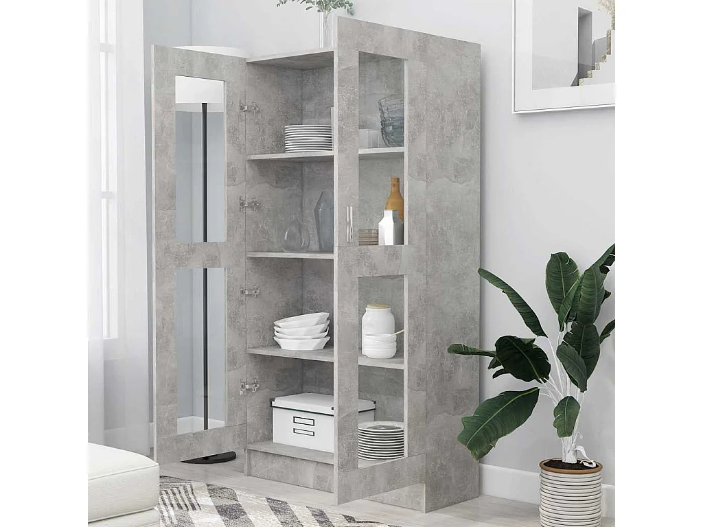 Armário vitrine derivados de madeira cinzento cimento