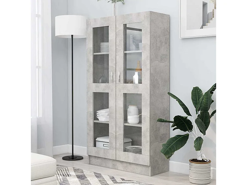 Armoire à vitrine Gris béton 82,5x30,5x150 cm Bois d'ingénierie