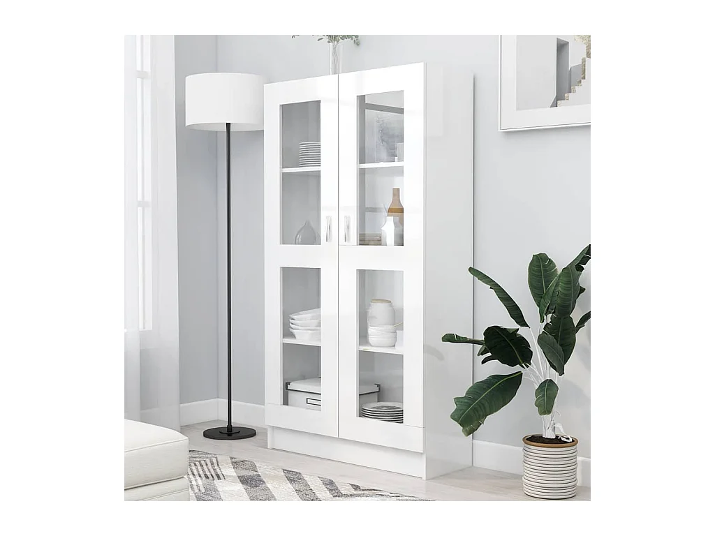 Armoire vitrine Blanc brillant 82,5x30,5x150 cm Bois ingénierie