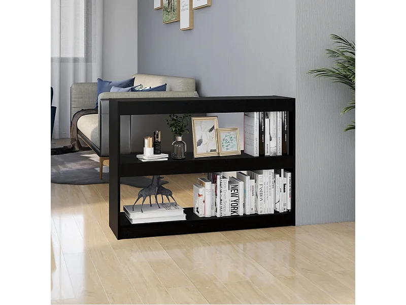 Bücherregal Raumteiler Schwarz 100x30x71,5 cm Massivholz Kiefer