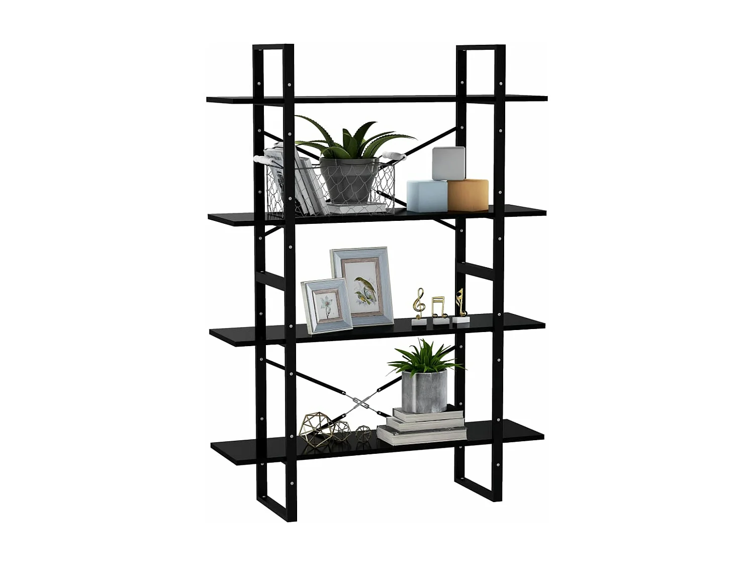 Boekenkast met 4 schappen 100x30x140 cm spaanplaat zwart