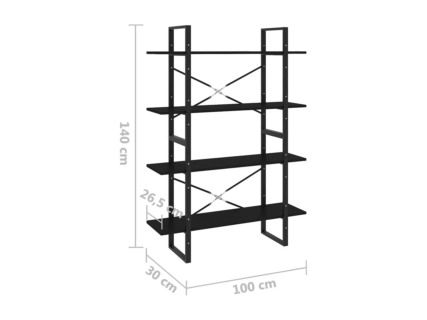 Bibliothèque à 4 niveaux noir 100x30x140 cm bois d'ingénierie