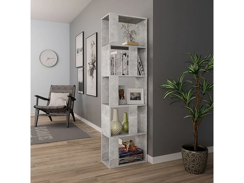 Bibliothèque/Séparateur de pièce Gris béton Bois d’ingénierie