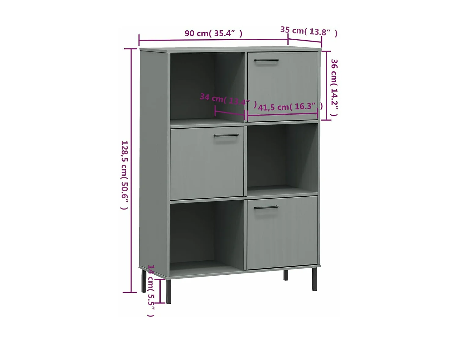 Bibliothèque avec pieds en métal Gris 90x35x128,5 cm Bois OSLO