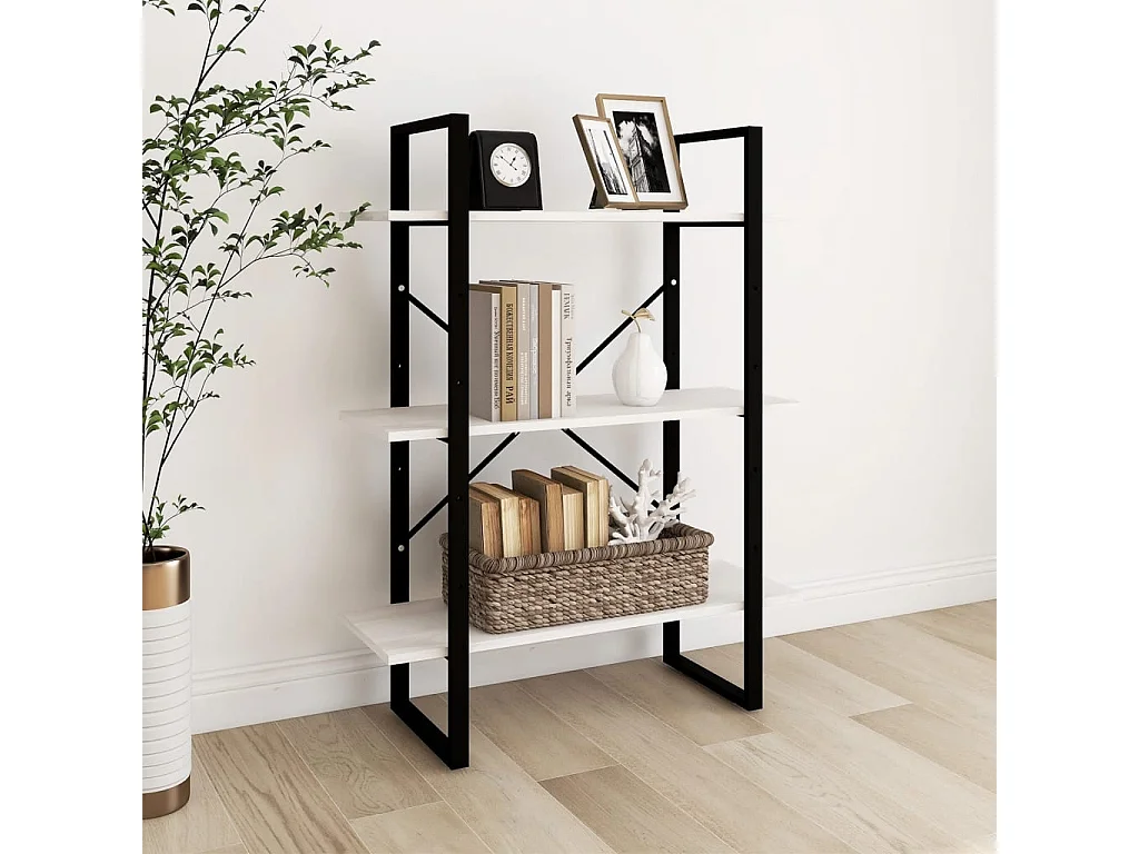 Bibliothèque à 3 niveaux Blanc 80x30x105 cm Bois de pin massif