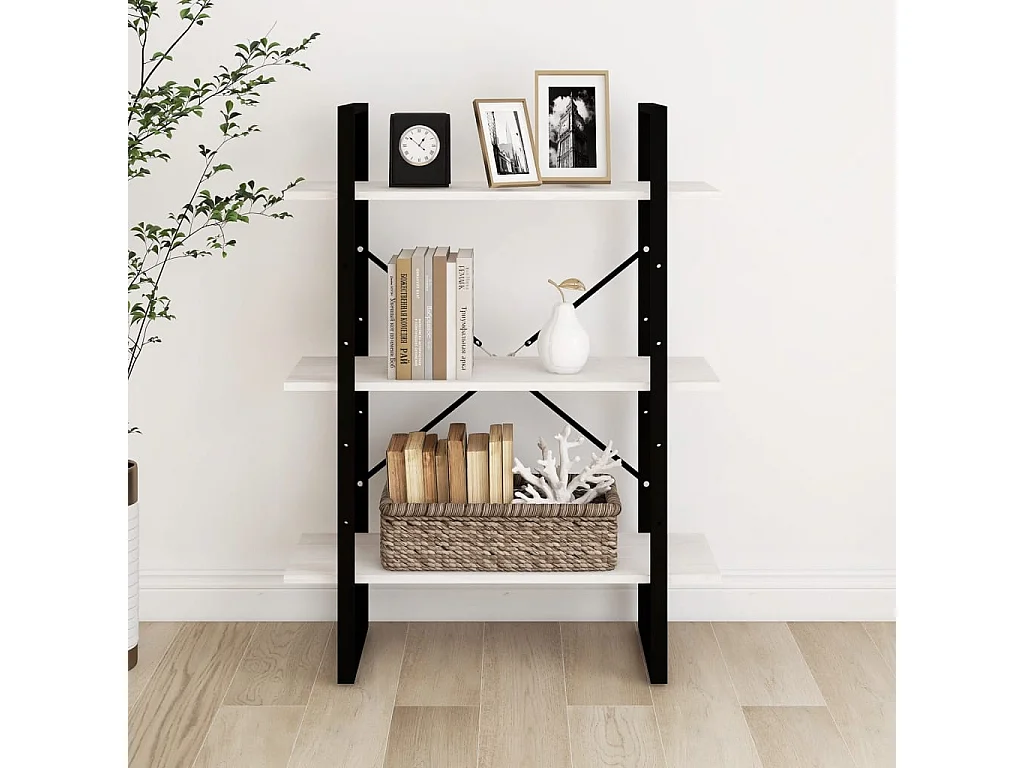Bibliothèque à 3 niveaux Blanc 80x30x105 cm Bois de pin massif