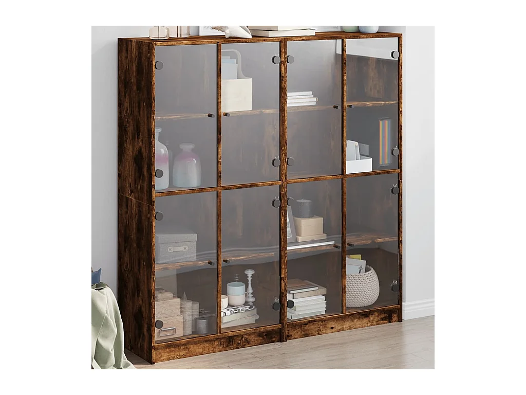 Bibliothèque avec portes chêne fumé 136x37x142 cm