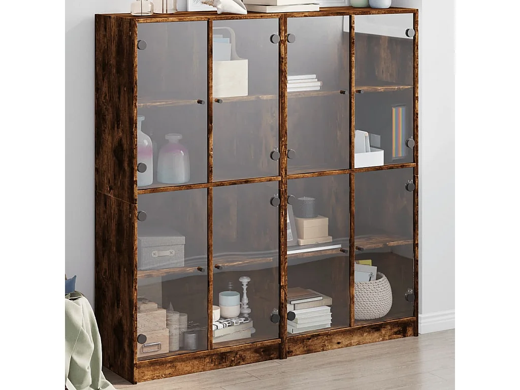 Bibliothèque avec portes chêne fumé 136x37x142 cm