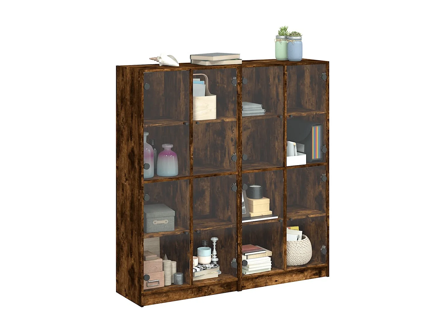 Bibliothèque avec portes chêne fumé 136x37x142 cm