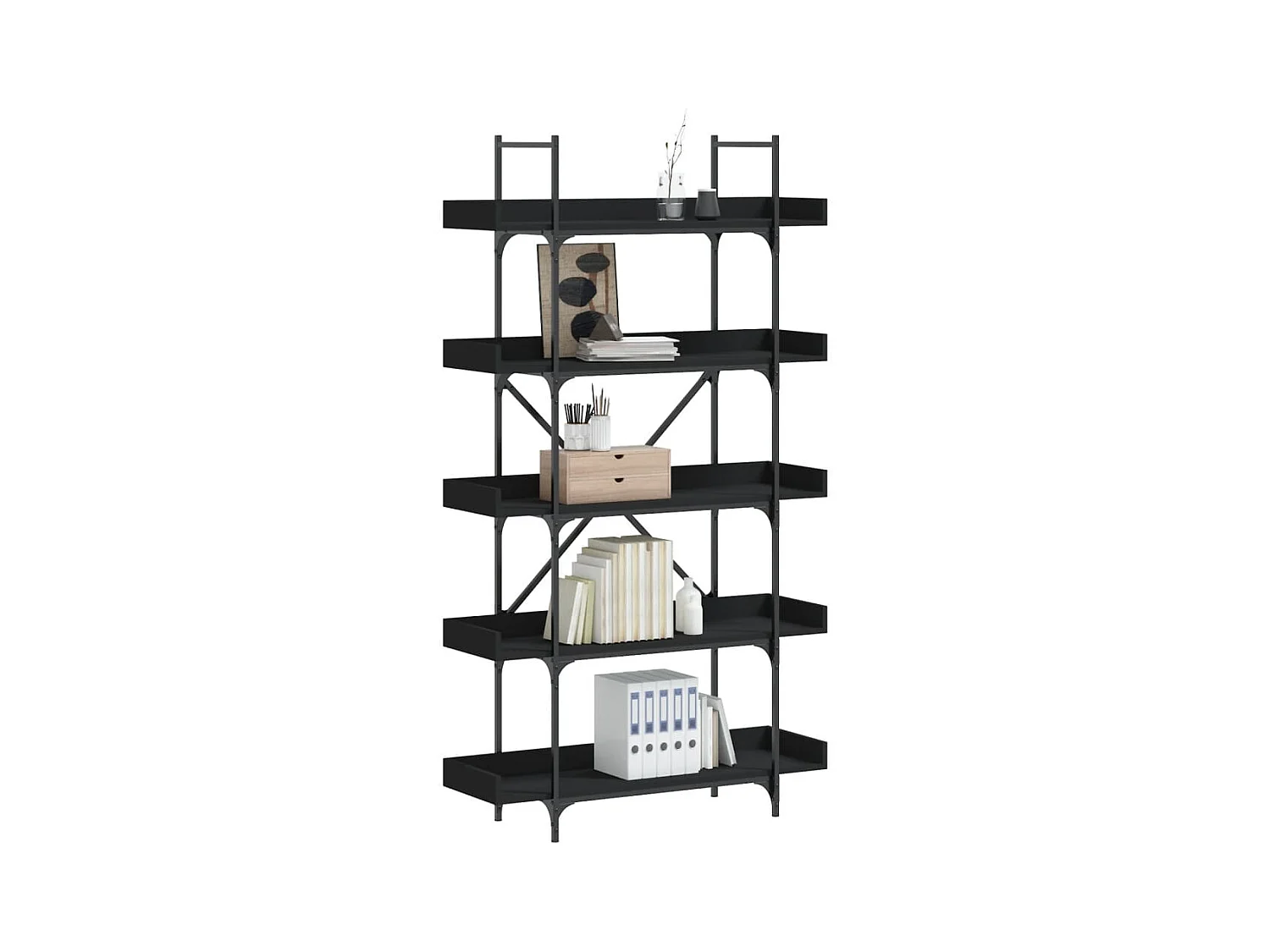 Libreria a 5 Ripiani Nera 100x33x180,5 cm in Legno Multistrato